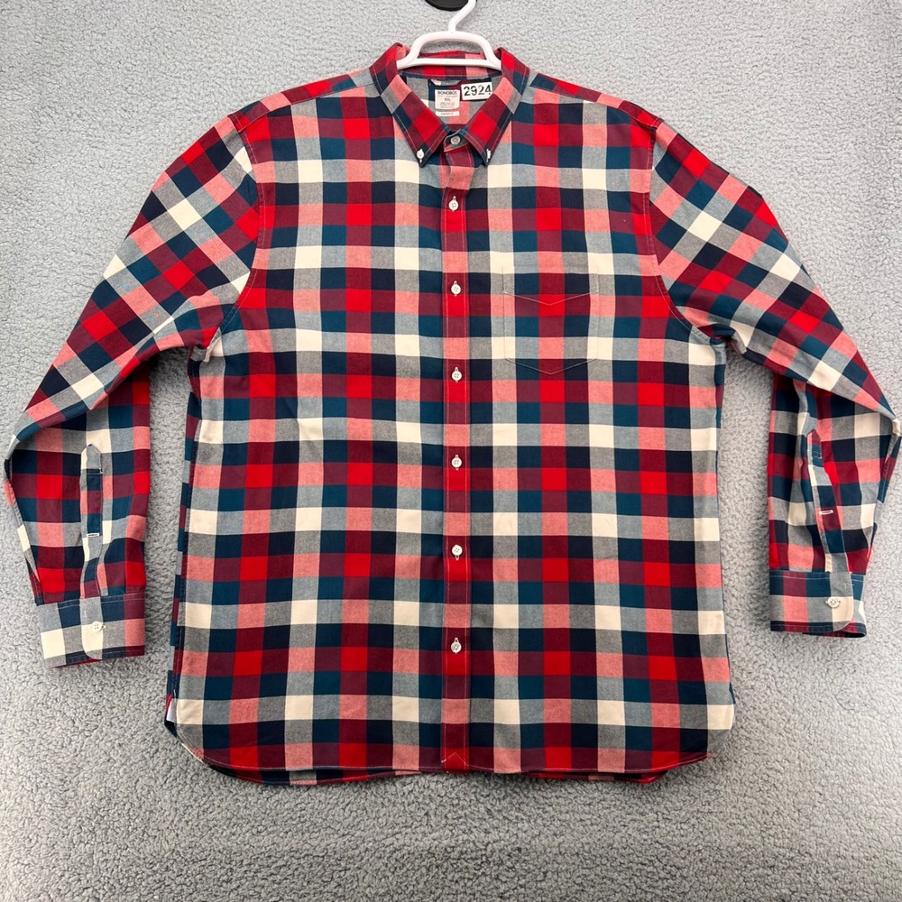 Bonobos Mens XXL Standard Fit Washed Oxford Shirt Red Navy Blue Plaid Check